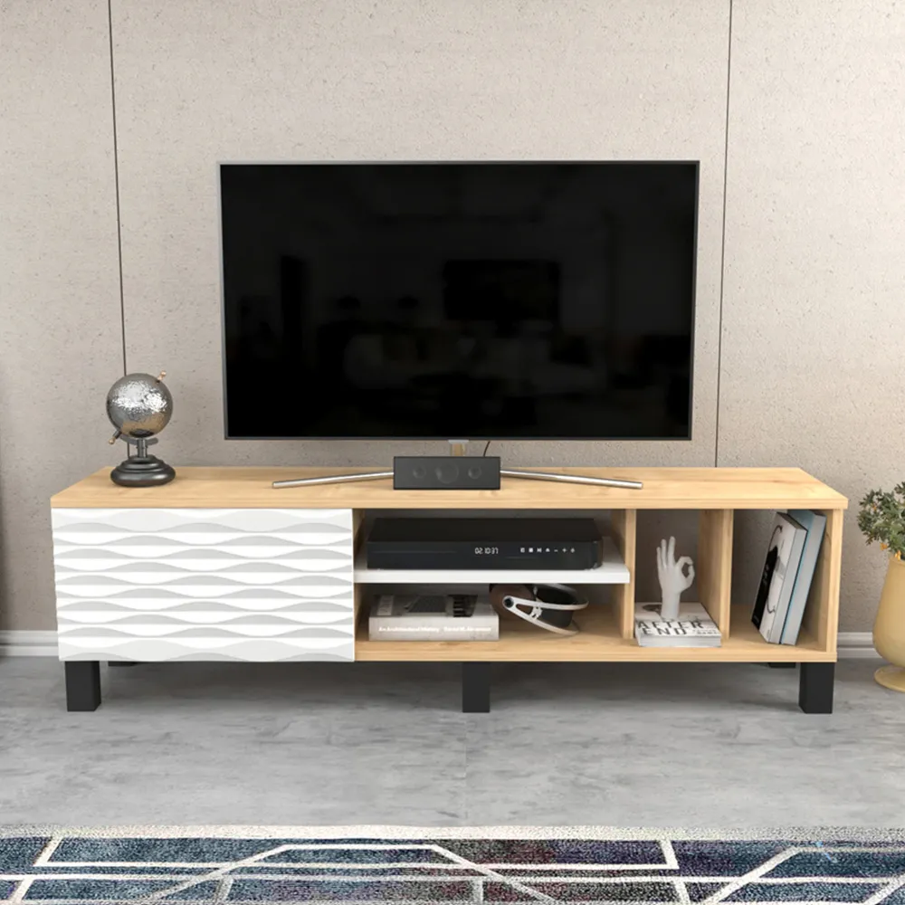 Olyo Single Door TV Unit with Storage - Oak, White image