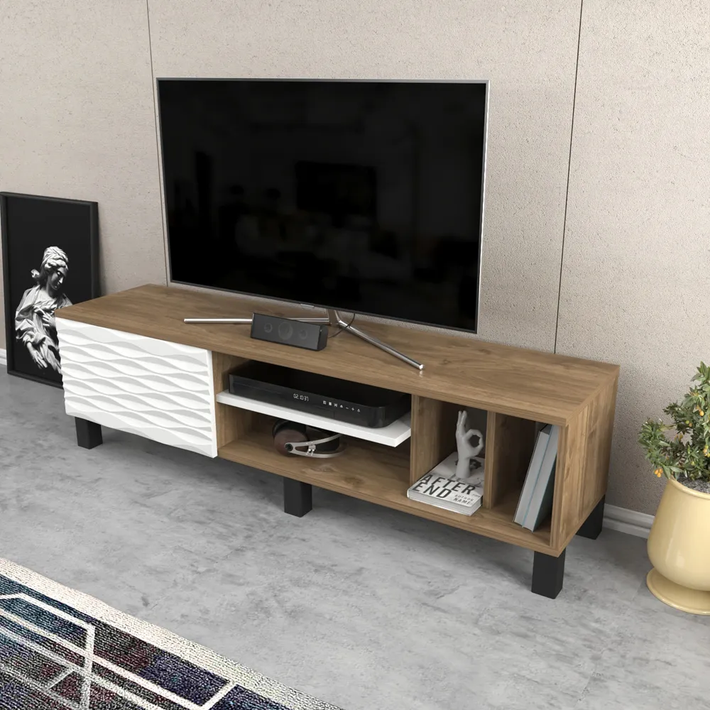Olyo Single Door TV Unit with Storage - Walnut, White