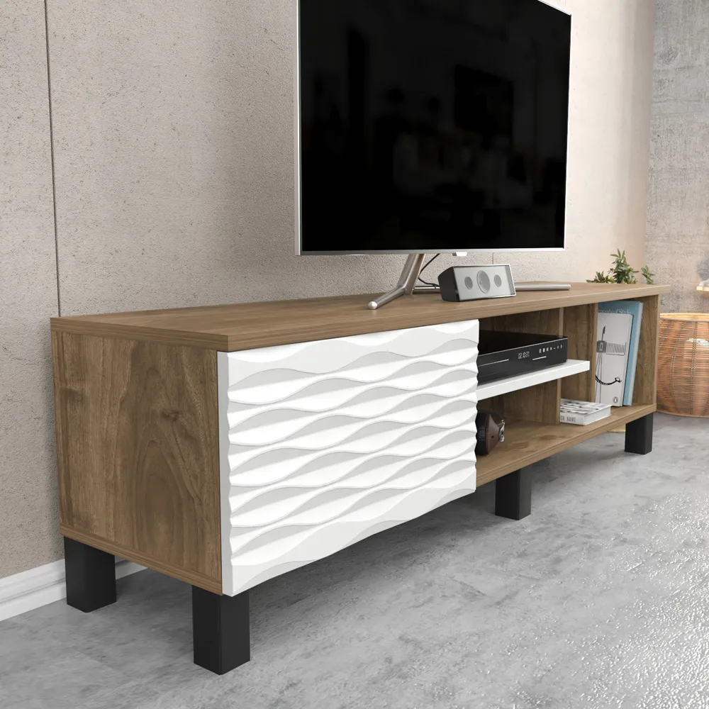Olyo Single Door TV Unit with Storage - Walnut, White