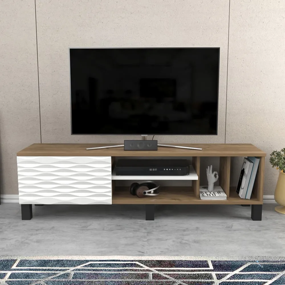 Olyo Single Door TV Unit with Storage - Walnut, White