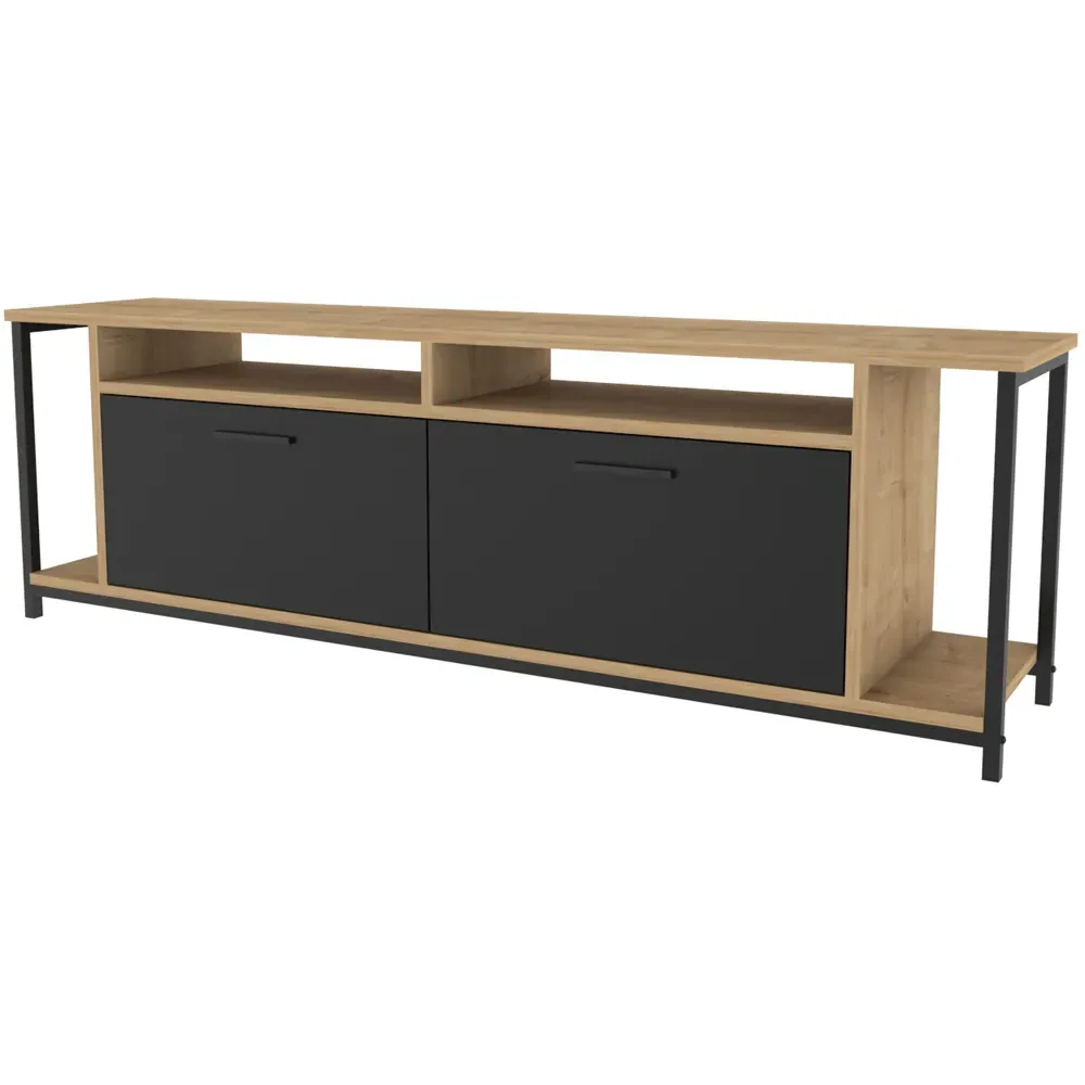 Omar 2 Door 4 Shelf TV Unit - Oak, Black