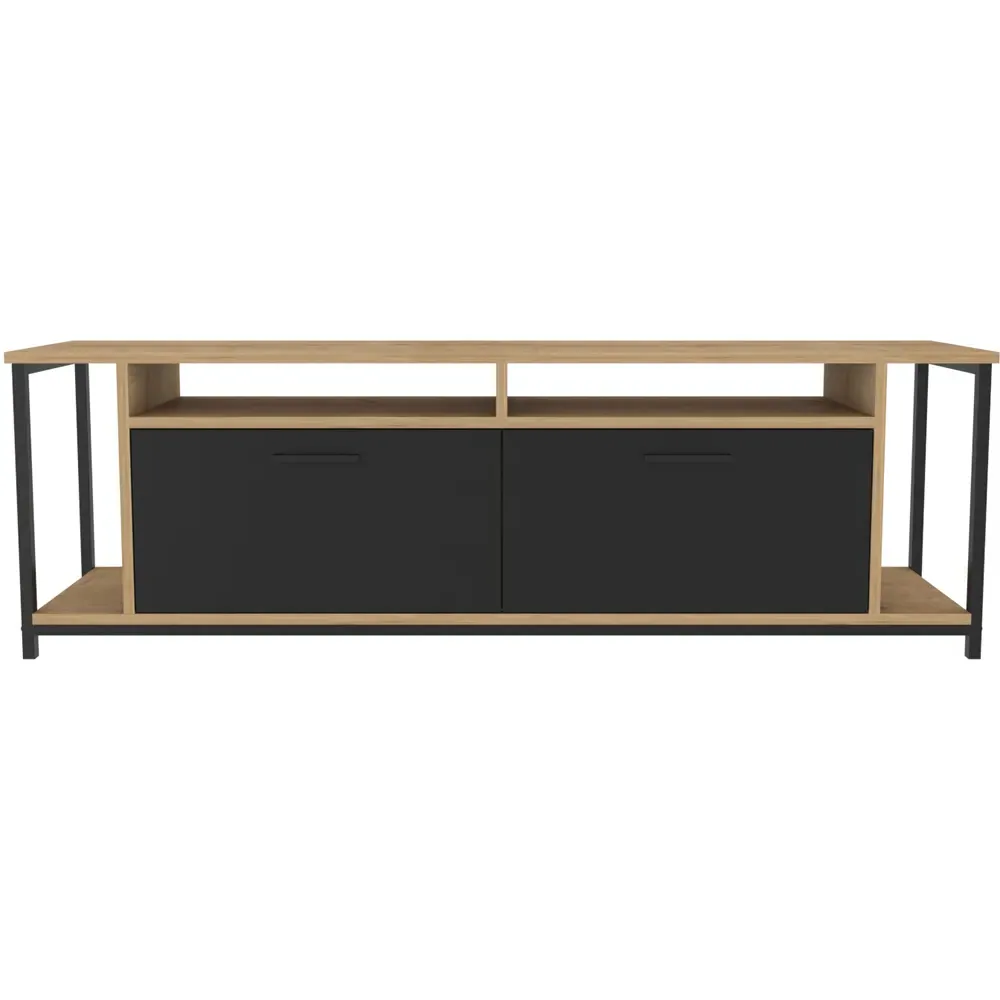 Omar 2 Door 4 Shelf TV Unit - Oak, Black