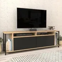 Omar 2 Door 4 Shelf TV Unit - Oak, Black