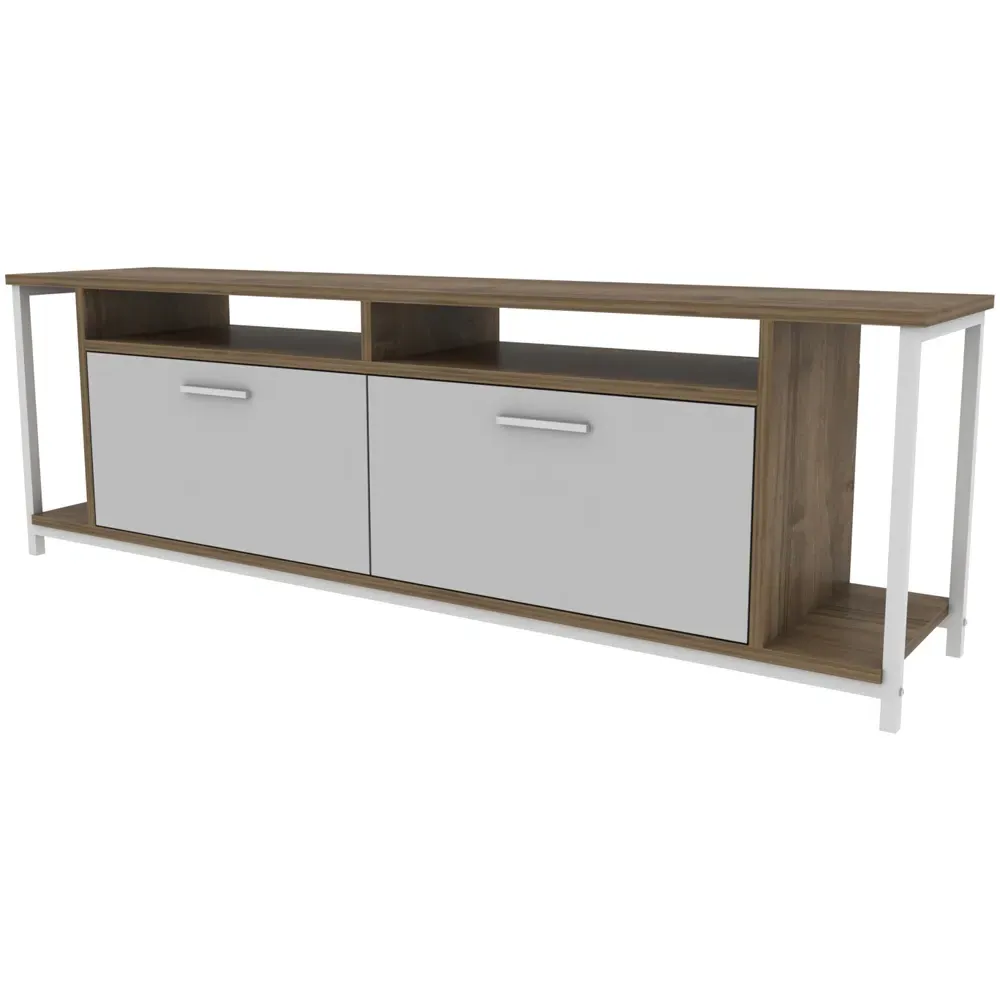 Omar 2 Door 4 Shelf TV Unit - Walnut, White