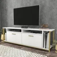 Omar 2 Door 4 Shelf TV Unit - White, Gold