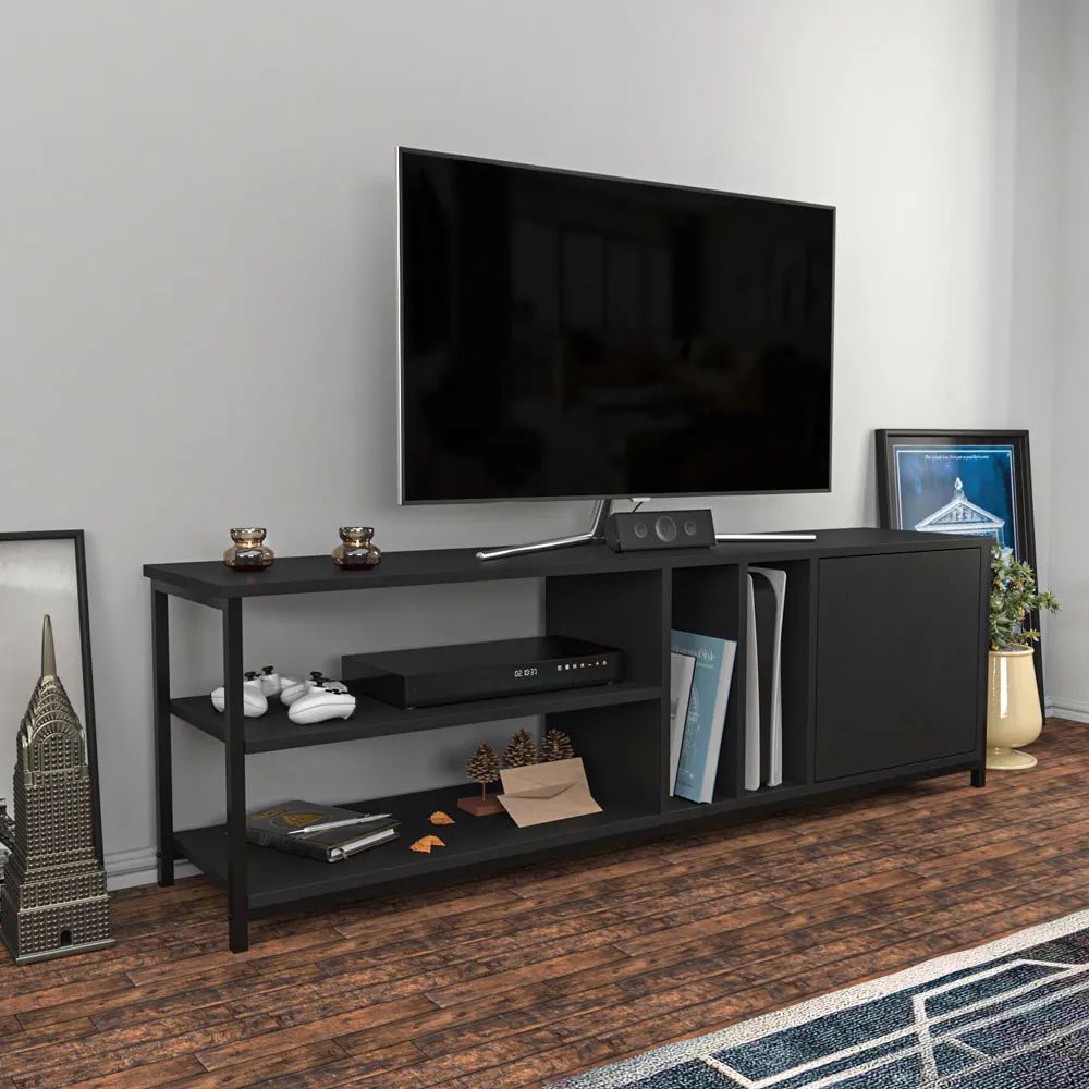 Oneida 4 Shelf TV Unit with Storage - Black, Anthracite