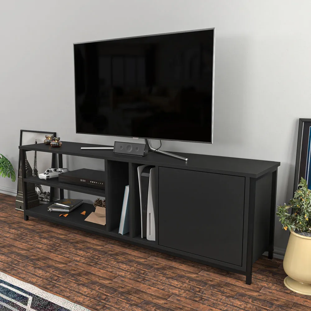 Oneida 4 Shelf TV Unit with Storage - Black, Anthracite