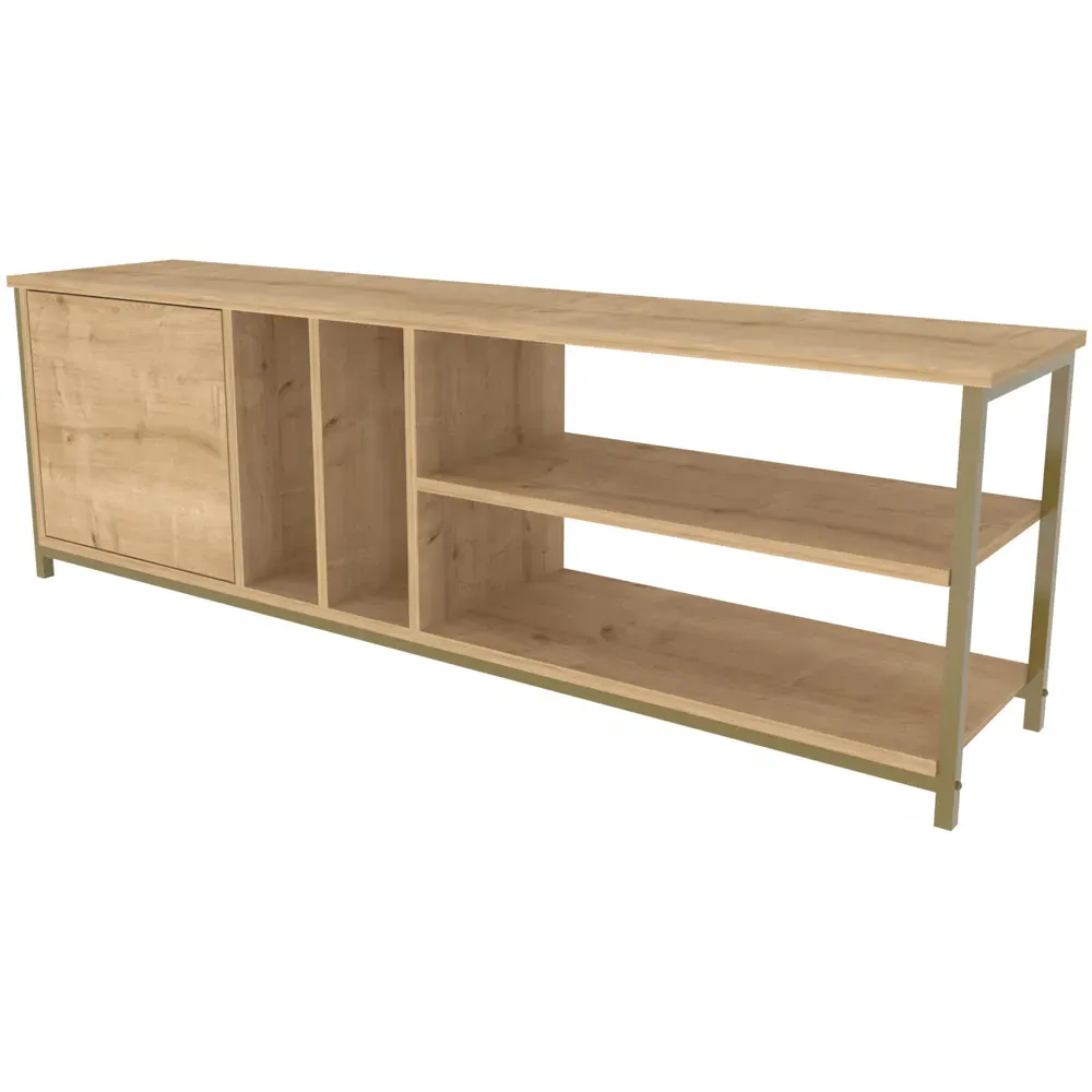 Oneida 4 Shelf TV Unit with Storage - Gold, Oak