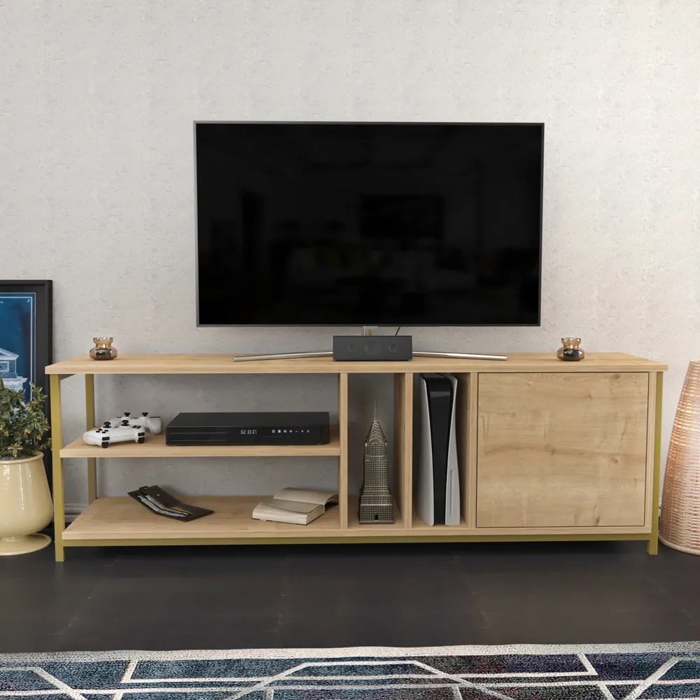 Oneida 4 Shelf TV Unit with Storage - Gold, Oak
