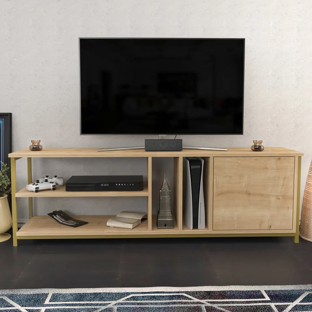 Oneida 4 Shelf TV Unit with Storage - Gold, Oak