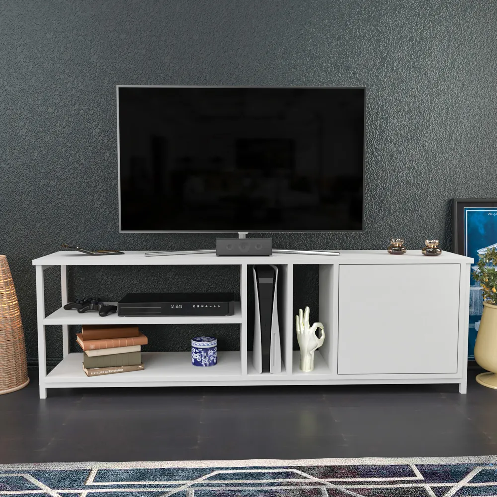 Oneida 4 Shelf TV Unit with Storage - White