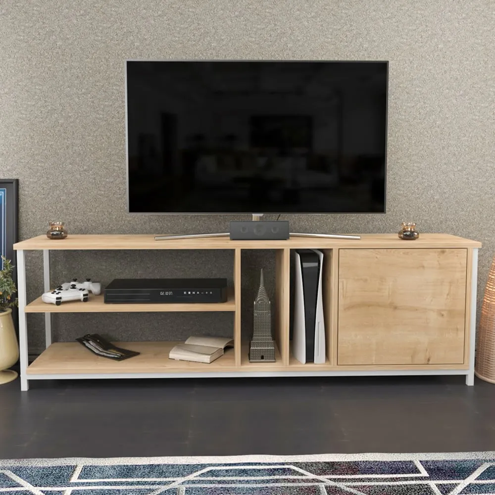 Oneida 4 Shelf TV Unit with Storage - White, Oak