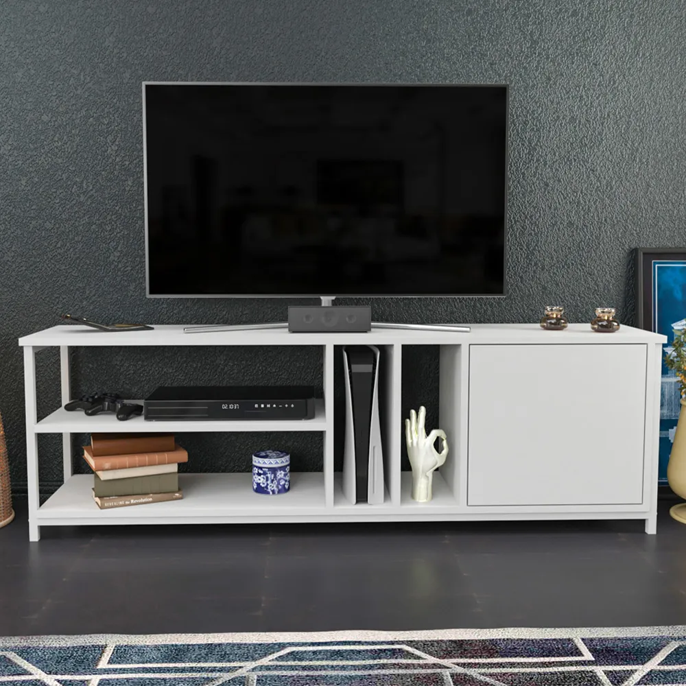 Oneida 4 Shelf TV Unit with Storage - White