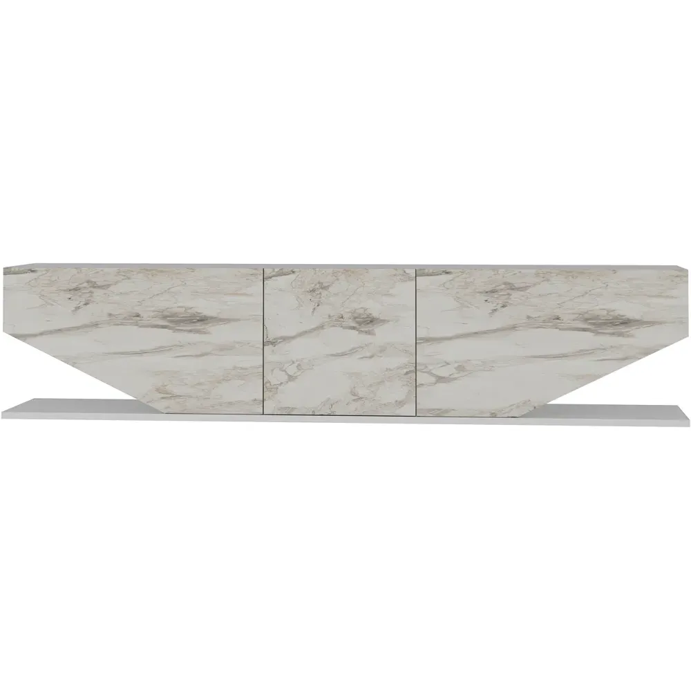 Pearl 3 Door TV Unit - White, Marble Effect