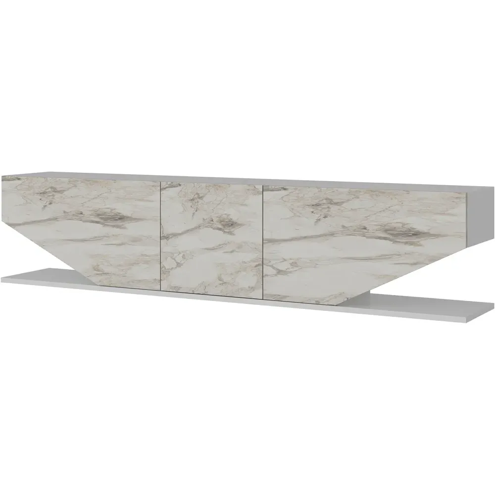Pearl 3 Door TV Unit - White, Marble Effect