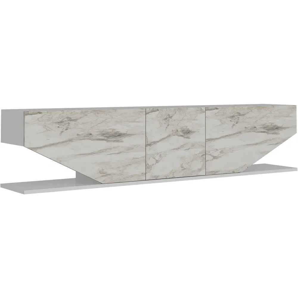 Pearl 3 Door TV Unit - White, Marble Effect
