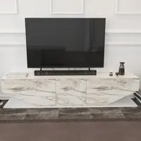 Pearl 3 Door TV Unit - White, Marble Effect