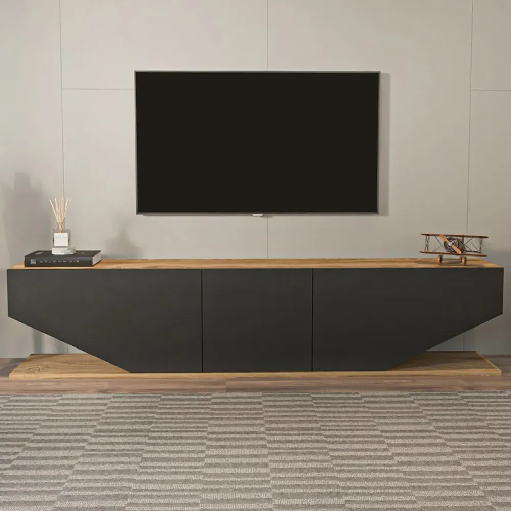 Pearl 3 Door TV Unit with Storage - Black, Melamine