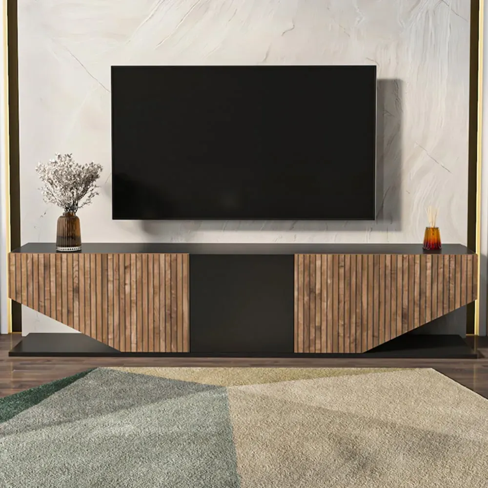 Pearl 3 Door TV Unit with Storage - Black, Melamine image
