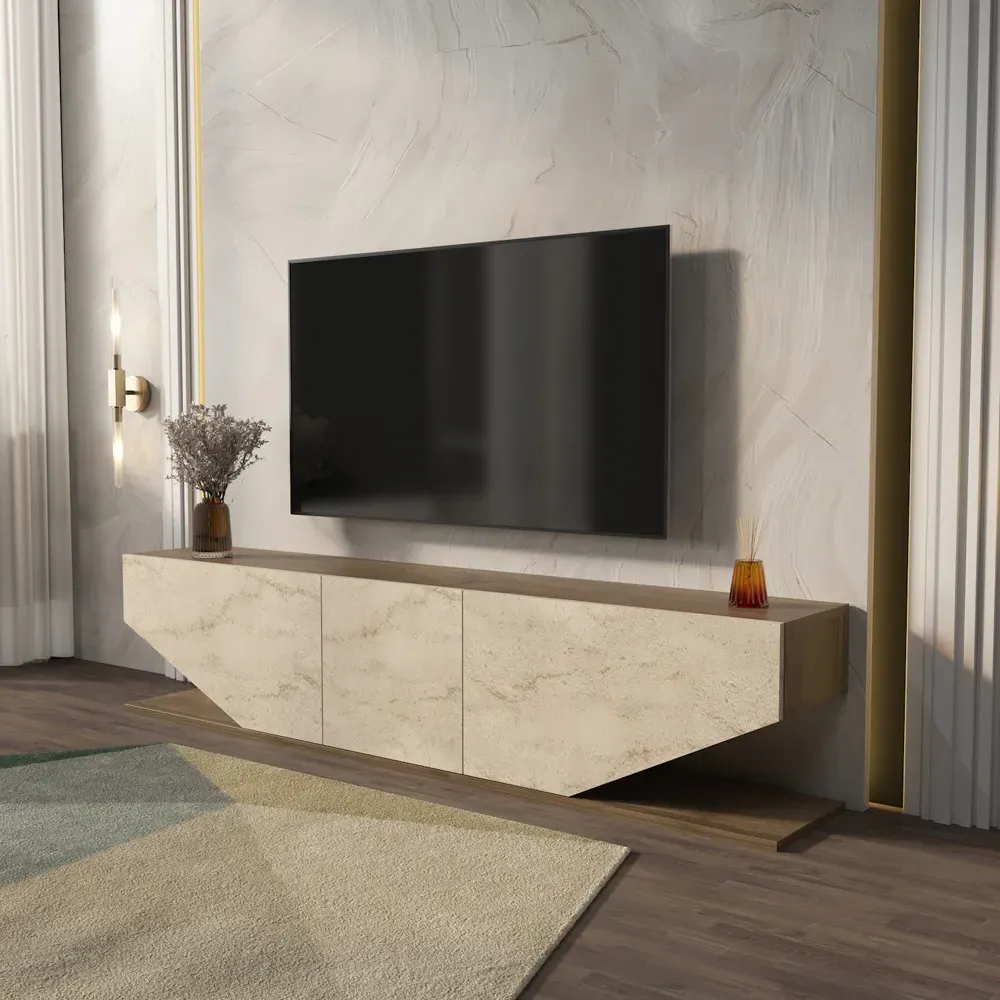Pearl 3 Door TV Unit with Storage - Walnut, Melamine