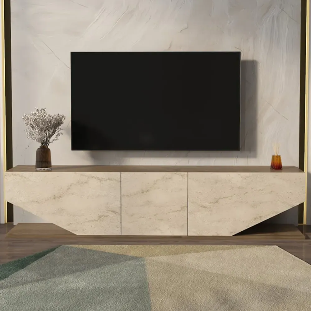 Pearl 3 Door TV Unit with Storage - Walnut, Melamine