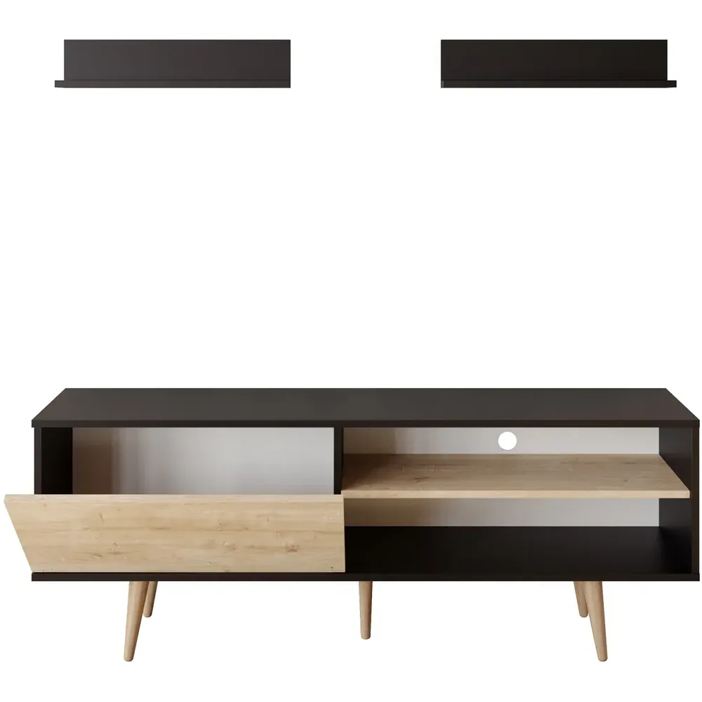 Pi Single Door TV Unit with Storage - Black, Oak