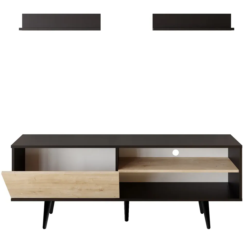 Pi Single Door TV Unit with Storage - Black, Oak