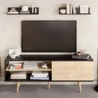 Pi Single Door TV Unit with Storage - Black, Oak
