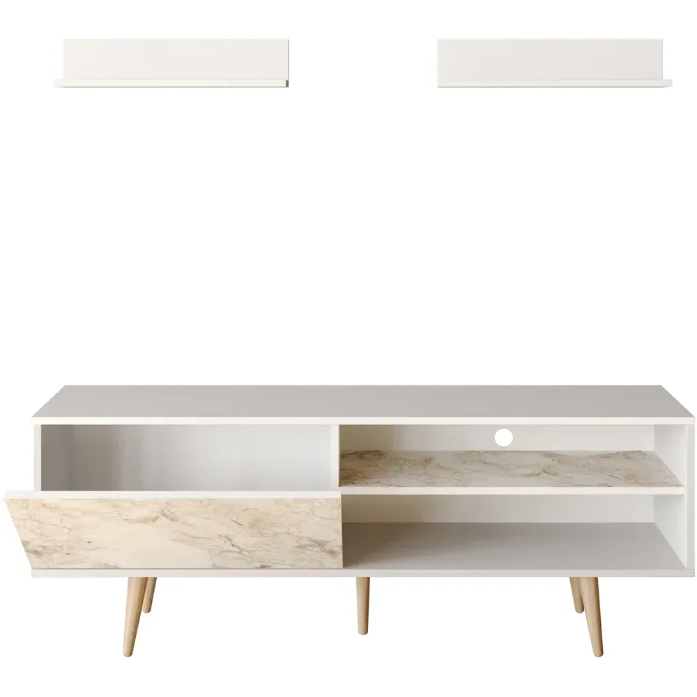 Pi Single Door TV Unit with Storage - White Marble