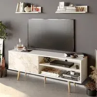 Pi Single Door TV Unit with Storage - White Marble