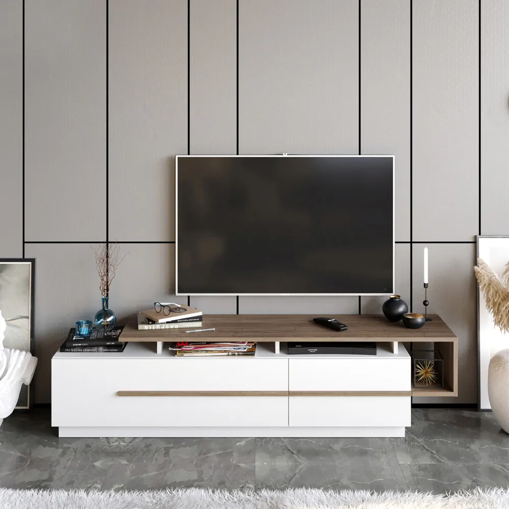 Pia TV Unit with Storage - Walnut, White