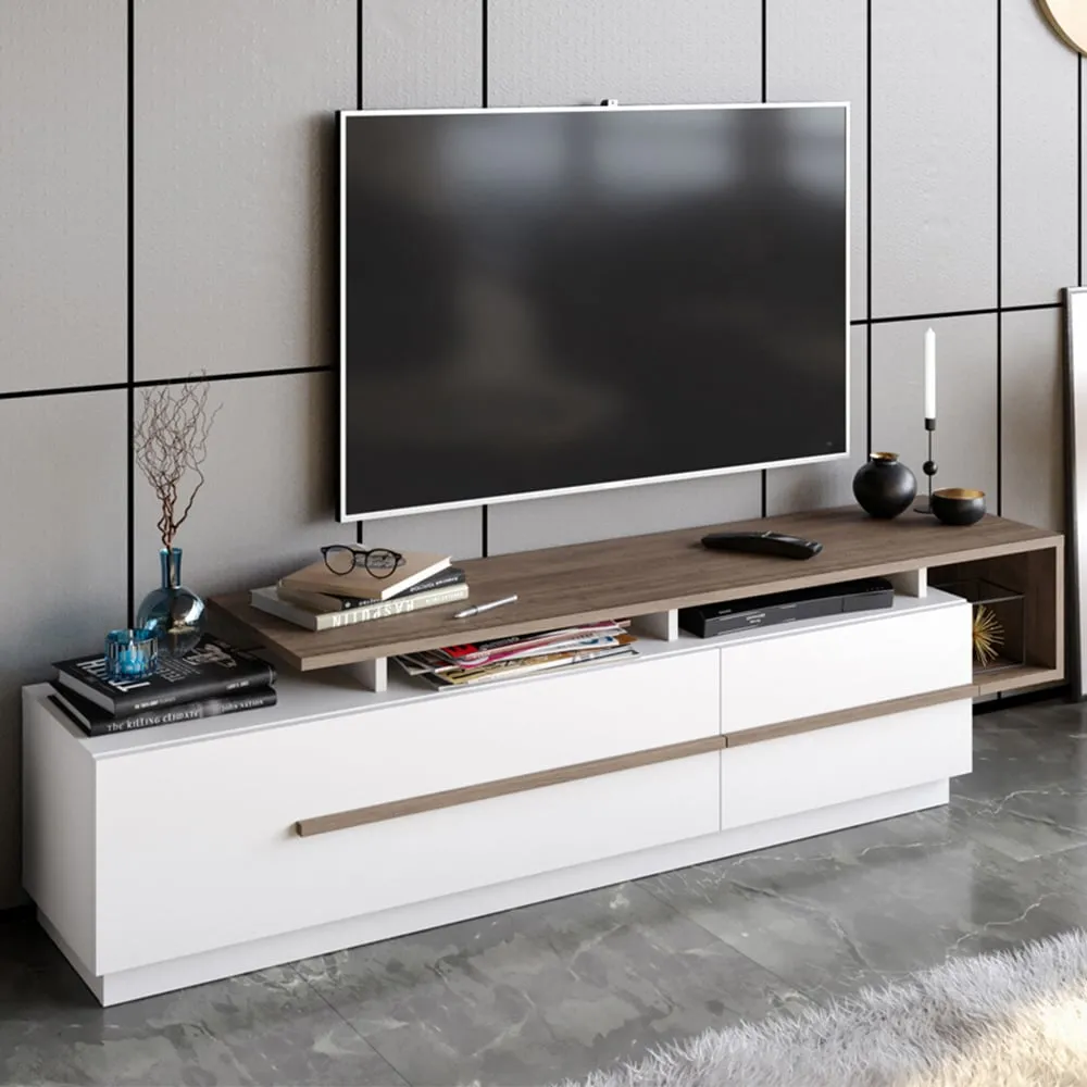 Pia TV Unit with Storage - Walnut, White