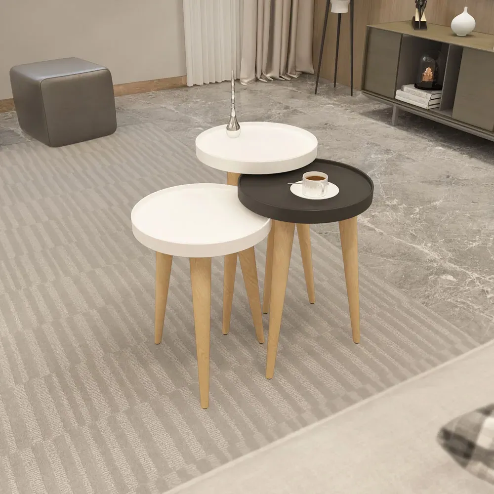 Piscina Nest of Coffee Tables Set of 3 - White, Anthracite