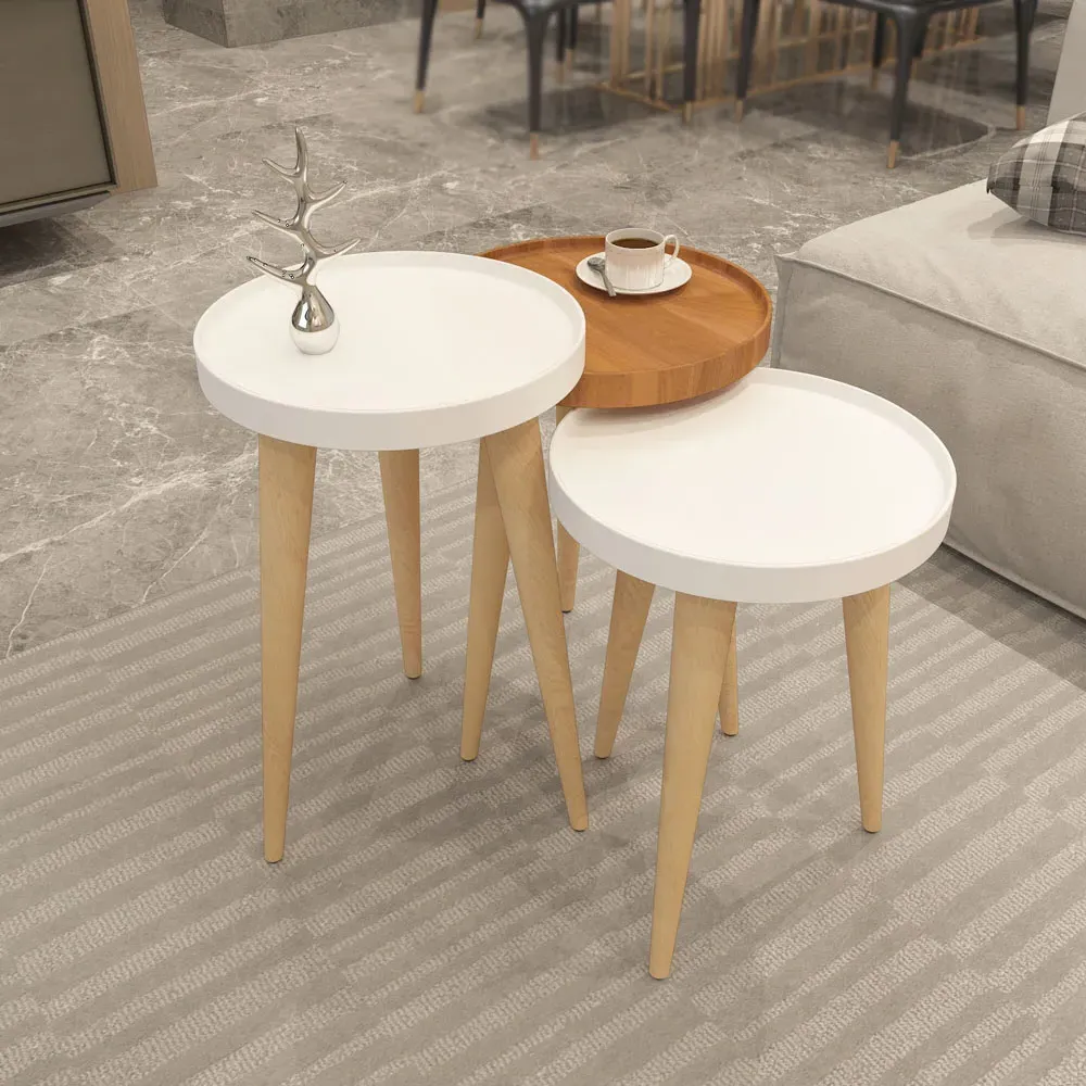 Piscina Nest of Coffee Tables Set of 3 - White, Walnut