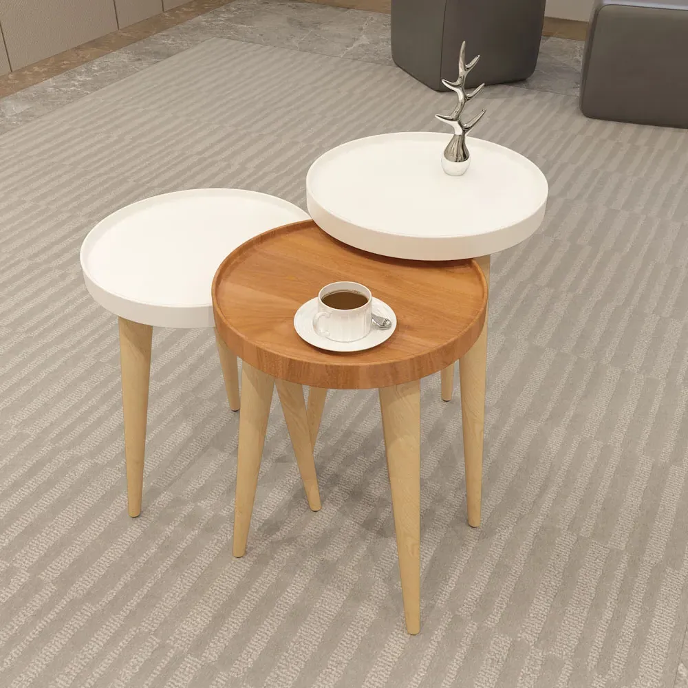 Piscina Nest of Coffee Tables Set of 3 - White, Walnut