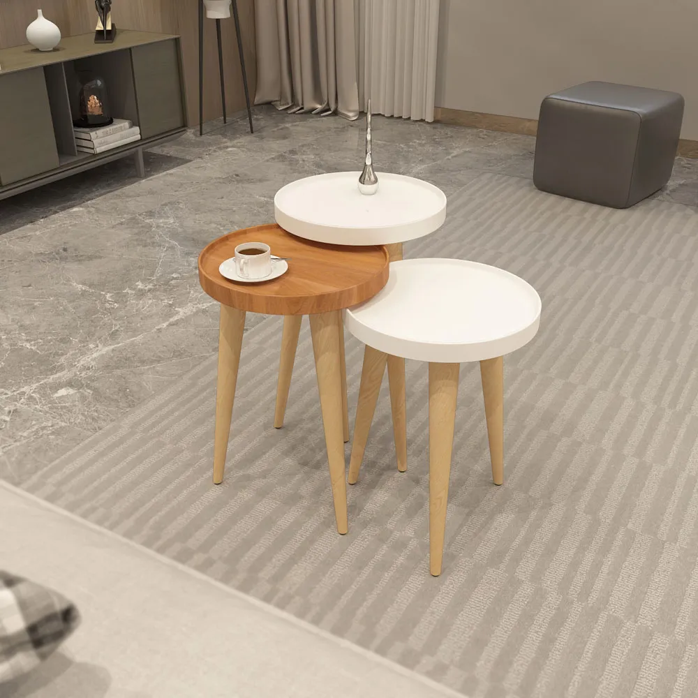 Piscina Nest of Coffee Tables Set of 3 - White, Walnut