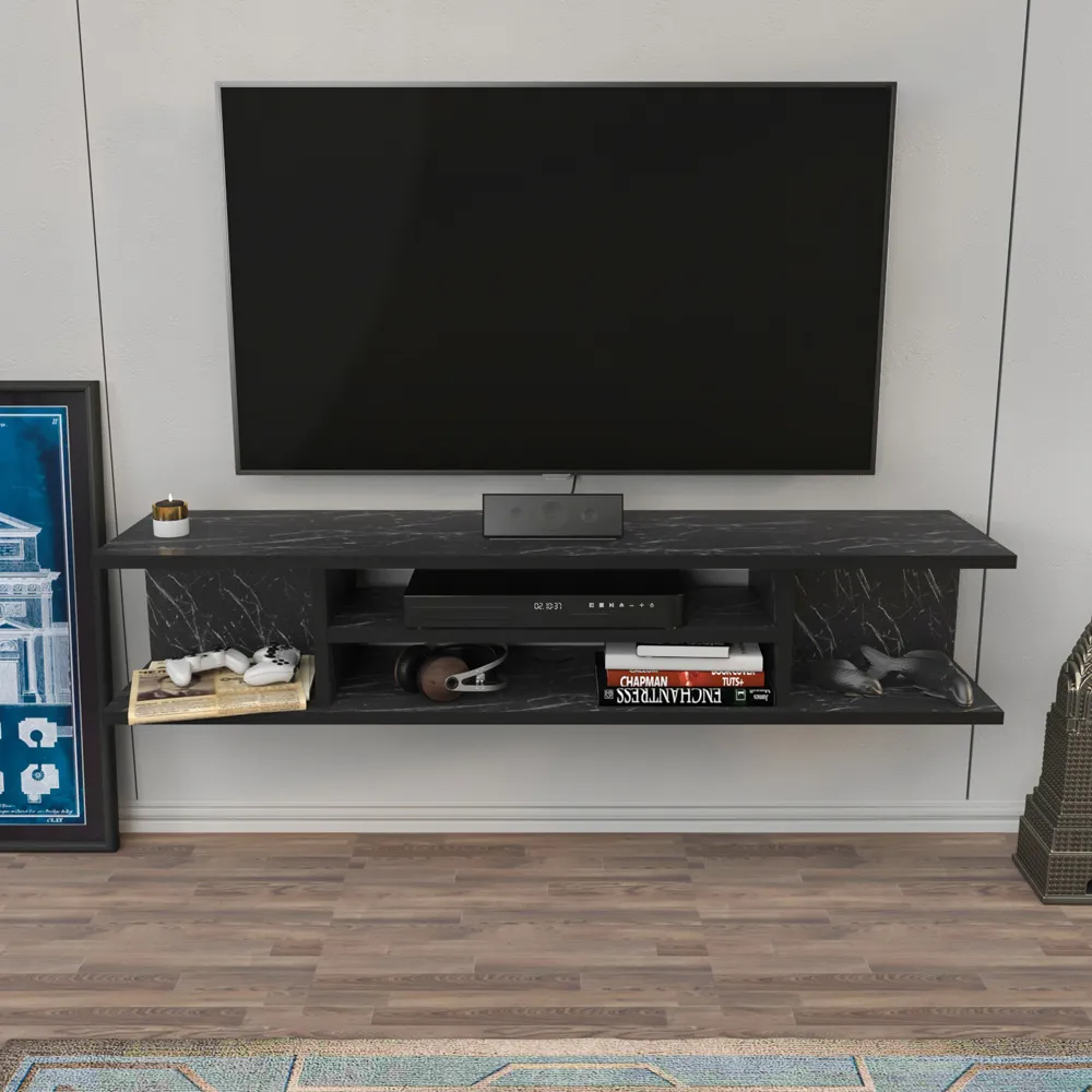 Pivot 4 Shelf Floating TV Unit - Black