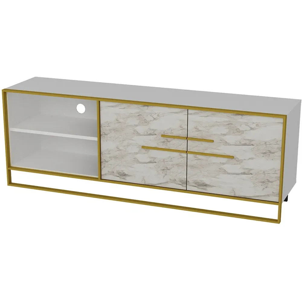 Polka 2 Door TV Unit - White, Gold