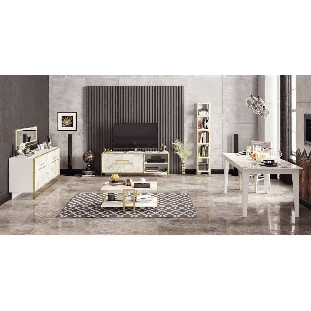 Polka 2 Door TV Unit - White, Gold