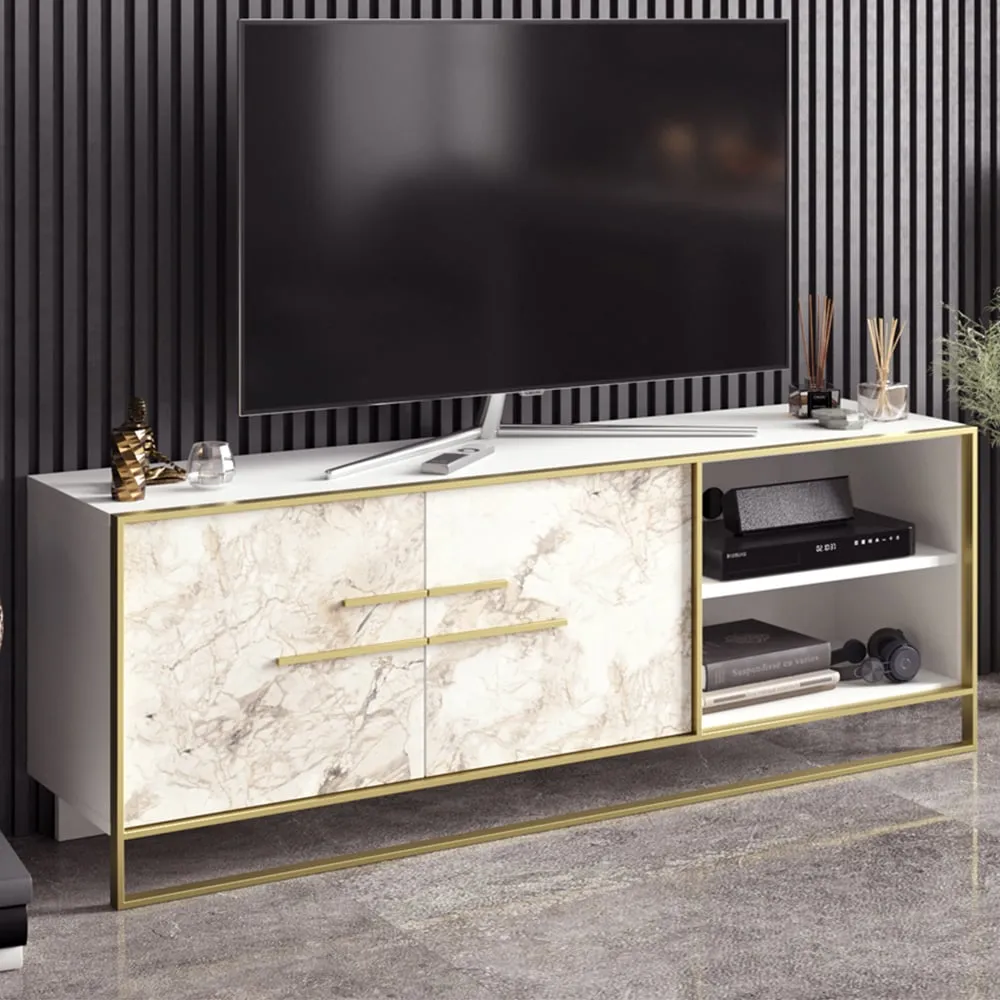 Polka 2 Door TV Unit - White, Gold