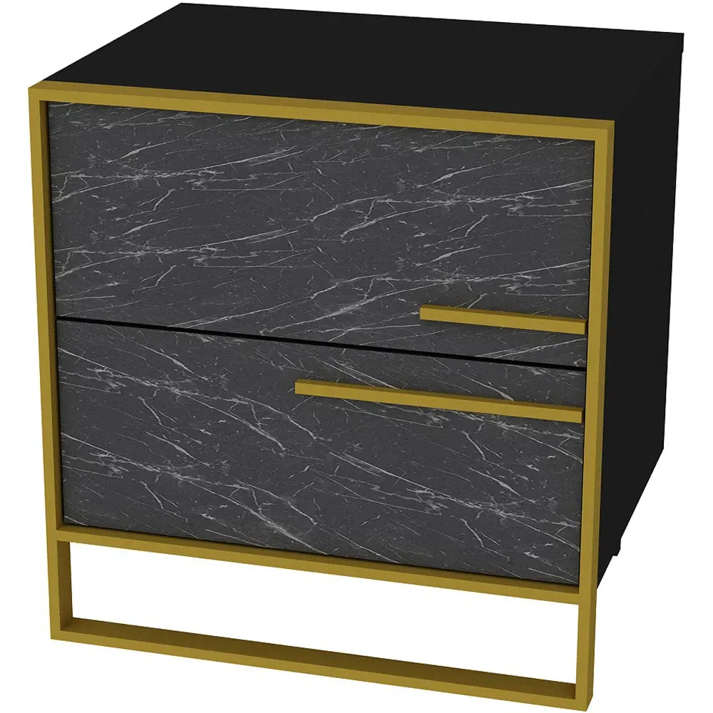 Polka 2 Drawer Bedside Table - Black, Marble Effect