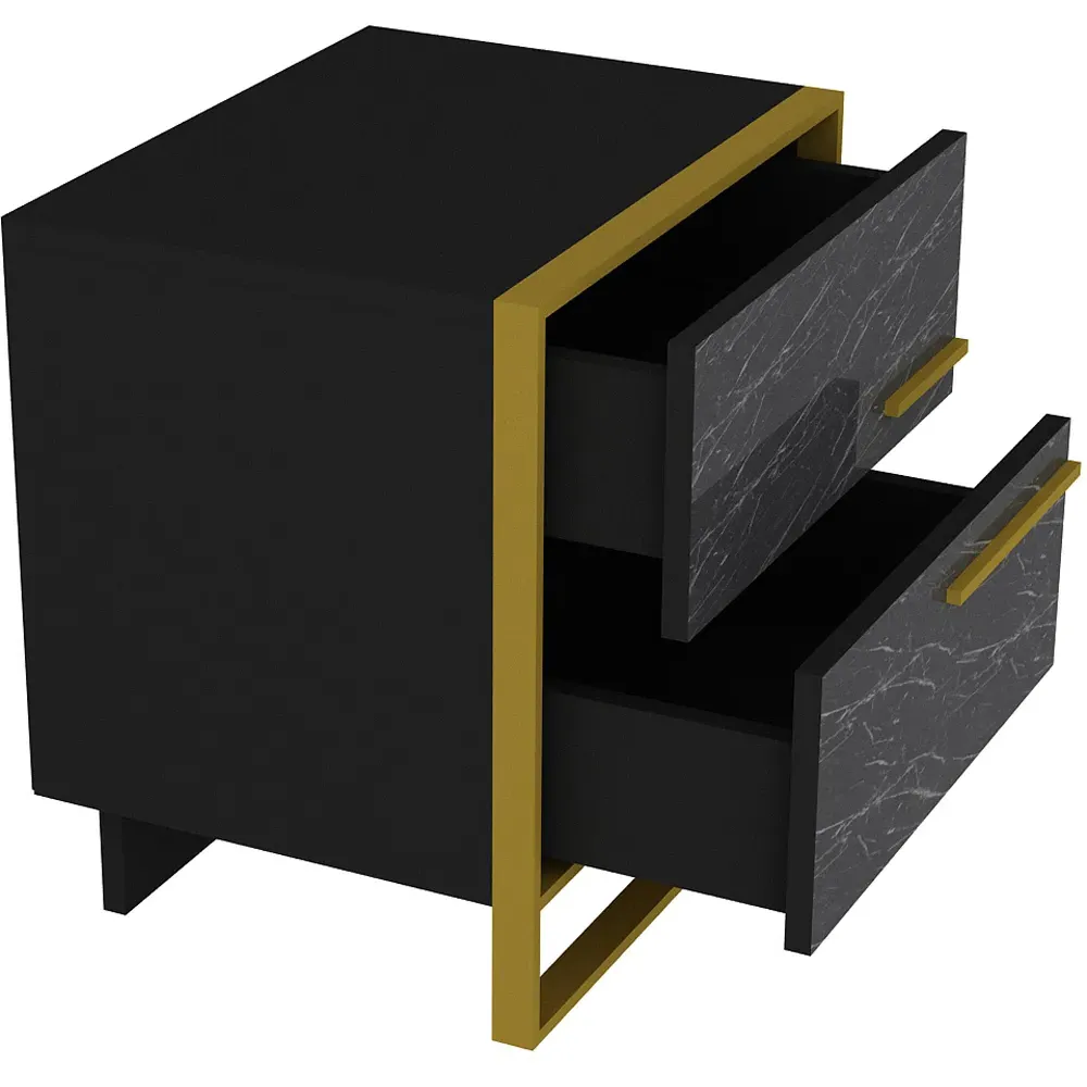 Polka 2 Drawer Bedside Table - Black, Marble Effect