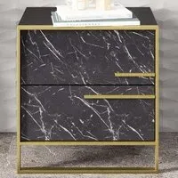 Polka 2 Drawer Bedside Table - Black, Marble Effect