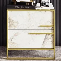 Polka 2 Drawer Bedside Table - White Marble Effect, Gold