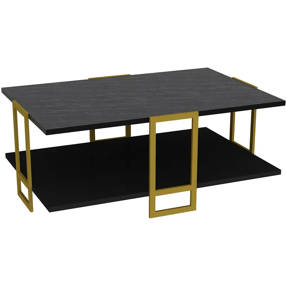 Polka 2 Tier Coffee Table - Black Marble, Gold Metal
