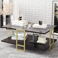Polka 2 Tier Coffee Table - Black Marble, Gold Metal