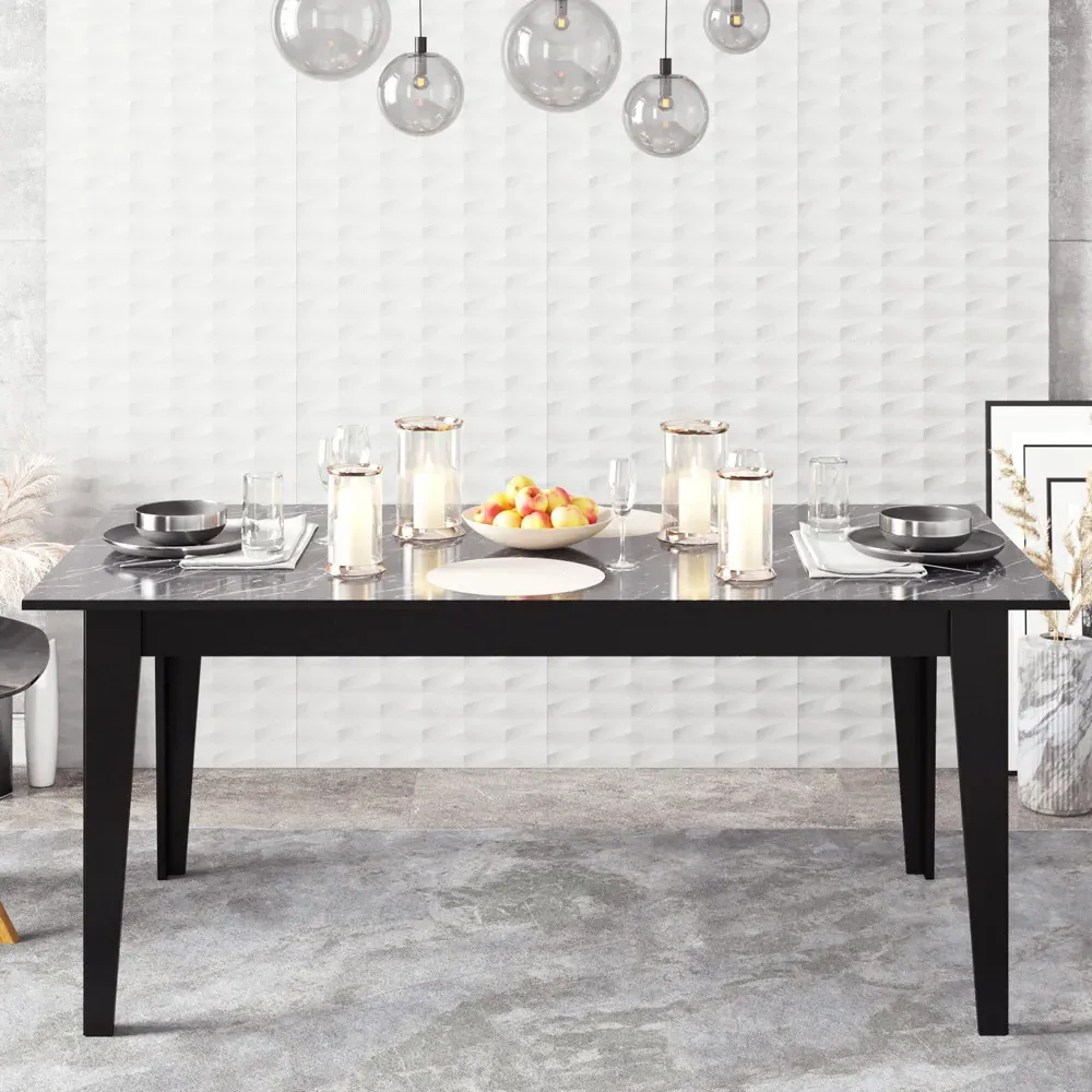 Polka 4 Seater Dining Table with Marble Effect - Black