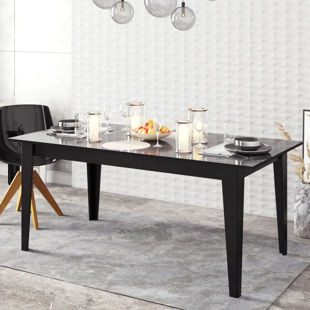 Polka 4 Seater Dining Table with Marble Effect - Black image