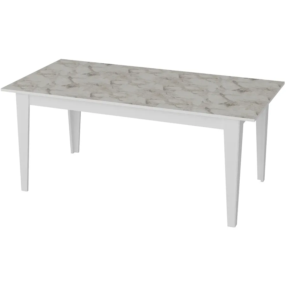 Polka 4 Seater Dining Table with Marble Effect - White