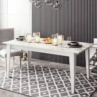 Polka 4 Seater Dining Table with Marble Effect - White